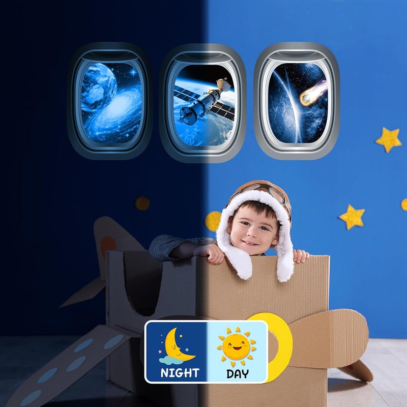 Robmoda Glow in The Dark 3D Space Wall Decals, Set of 3 Galaxy Window Stickers for Wall, Space Themed Room Decor for Kids Boys (Blue) - Image 3